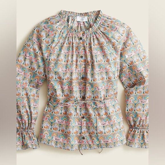 J.Crew X Liberty Giorgia Duke Floral Tie Waist Organic Cotton Button Blouse XS - Picture 1 of 16